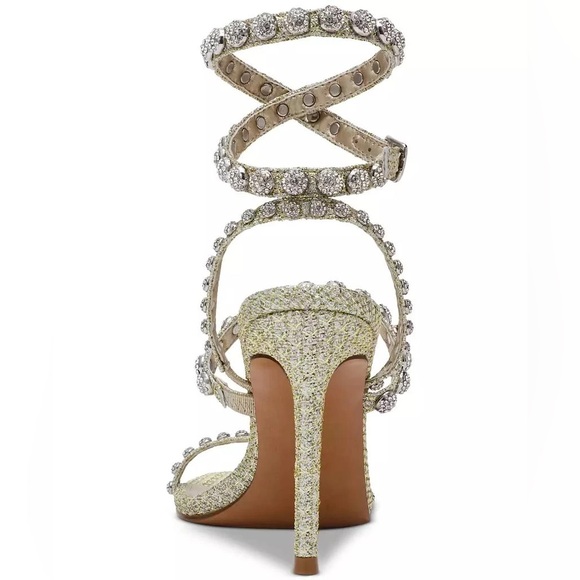 NEW Steve Madden Rhinestone Wrap Heels 8.5 Gold Formal Wedding High Heel Sandals - Picture 3 of 16